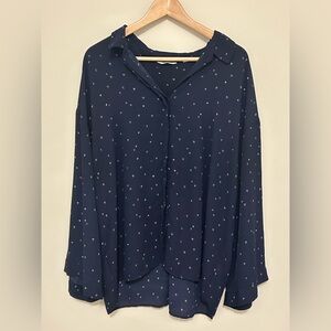 Reitmans Navy Button Down Shirt with Pattern Size 2X